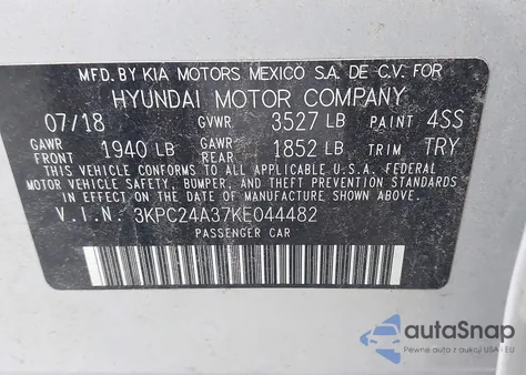 2019 Hyundai Accent Se из США, поврежденный, VIN 3KPC24A37KE044482